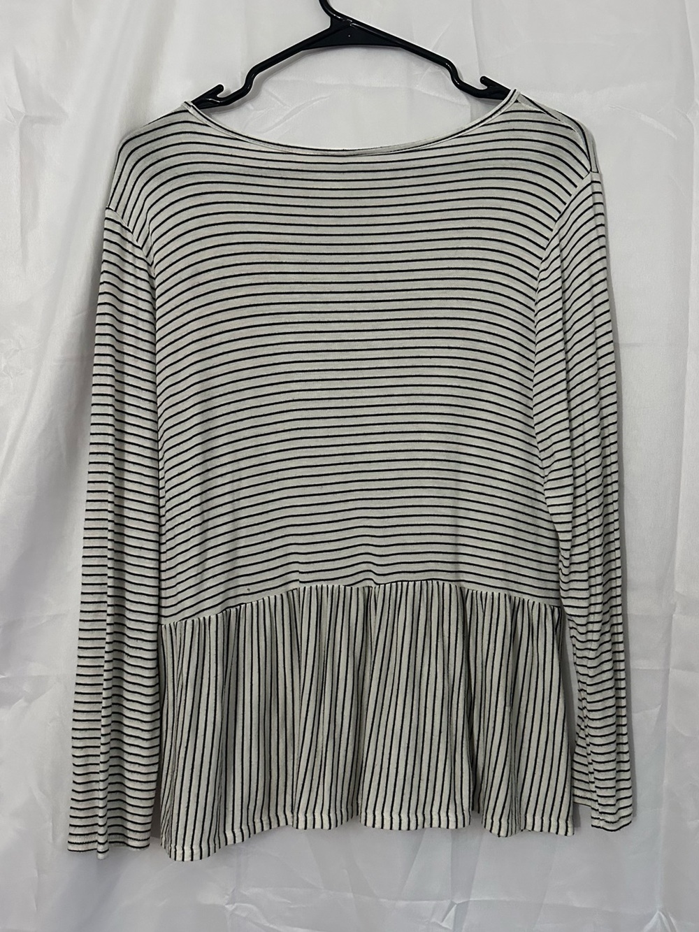 Striped Long-Sleeve Peplum Tee - Black & White - Picture 3 of 3